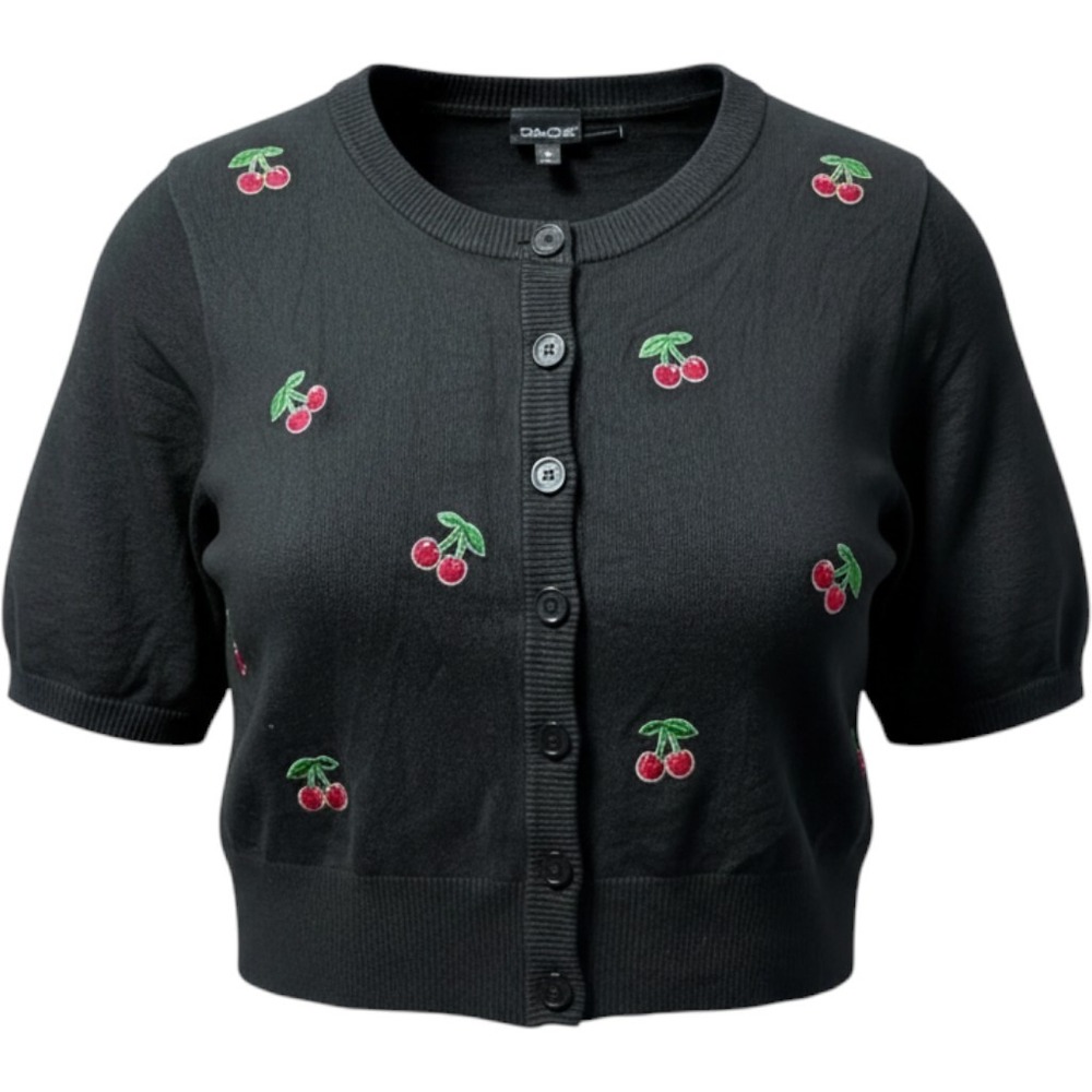 Retro Chic by Torrid Cardigan Womens 5 Black Cherry Embroidered Rockabilly Crop